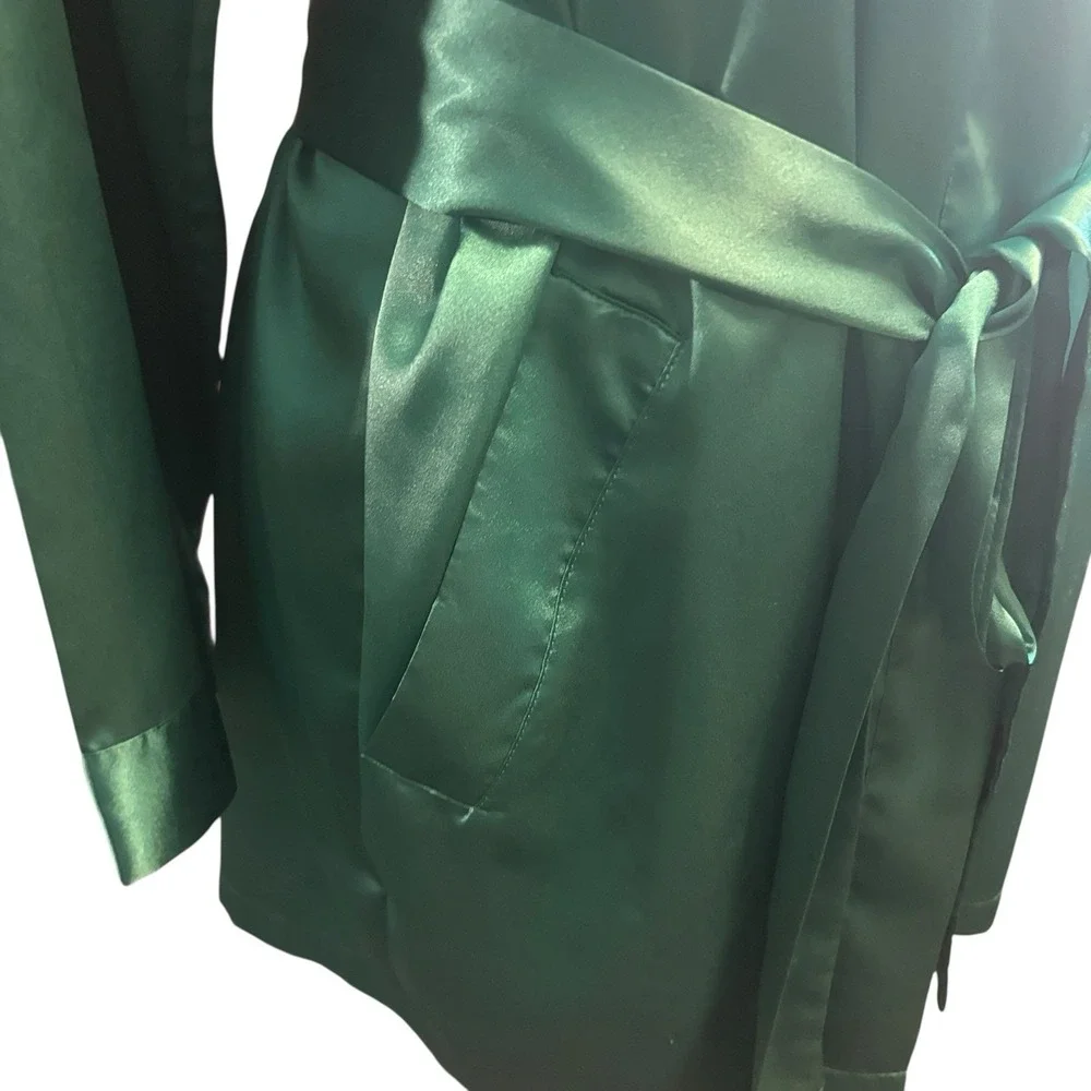 Vintage Victoria's Secret Gold Label Teal Jewel Green Satin Floral Robe Size O/S